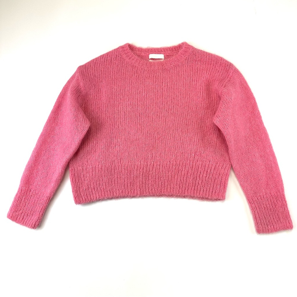 Wool Alpaca pink womens sweater Small cropish crew neck H&M Pullover